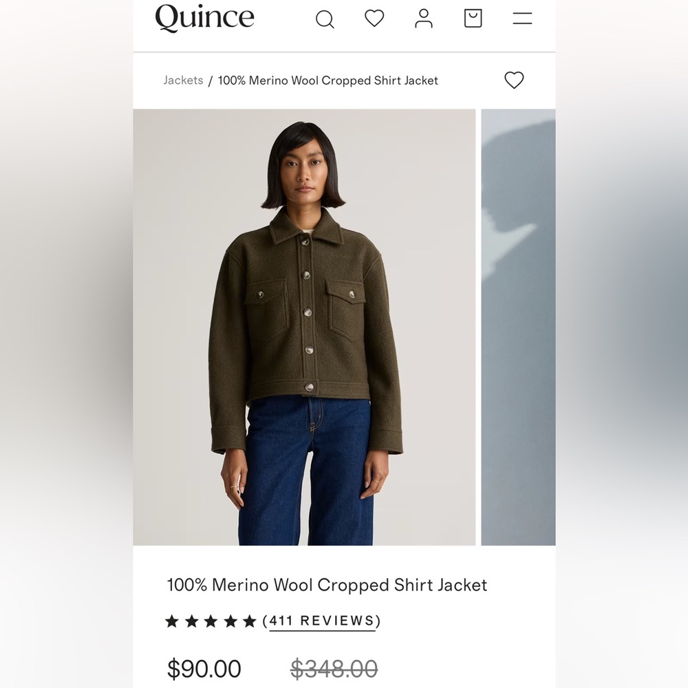 Brand new in bag! Quince Olive Merino Wool Cropped Jacket
